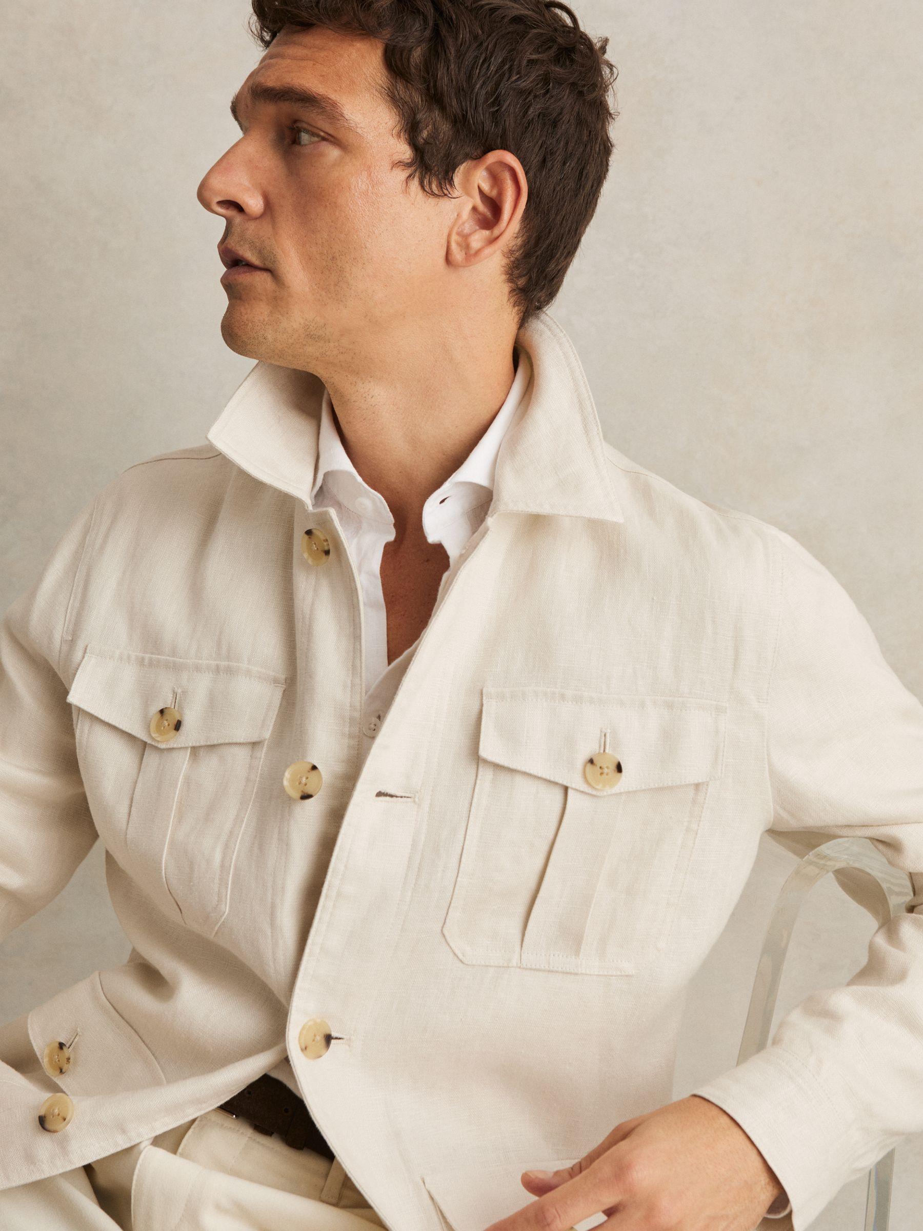 Linen Four-Pocket Safari Jacket in Off White Product Image
