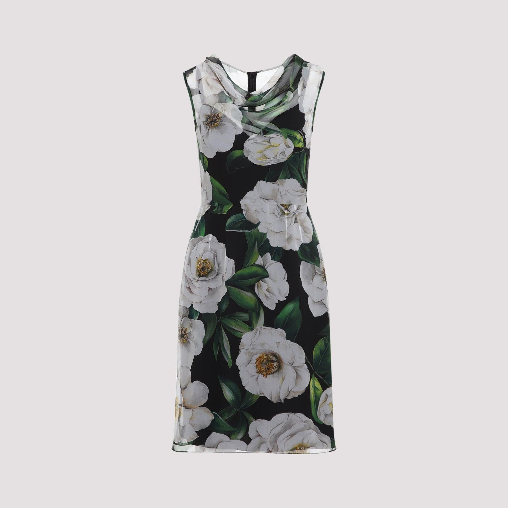 DOLCE & GABBANA Silk Dress With Floral Print Dresses Multicolor In Gardeniafnero Product Image
