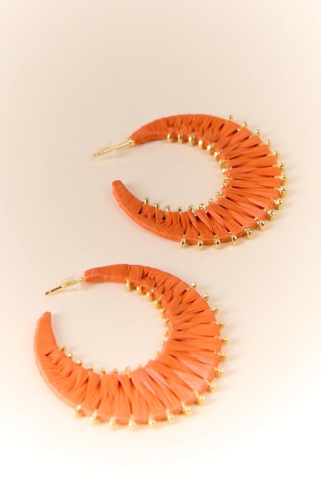 Orange Raffia Wrapped Hoop Earrings FINAL SALE Product Image