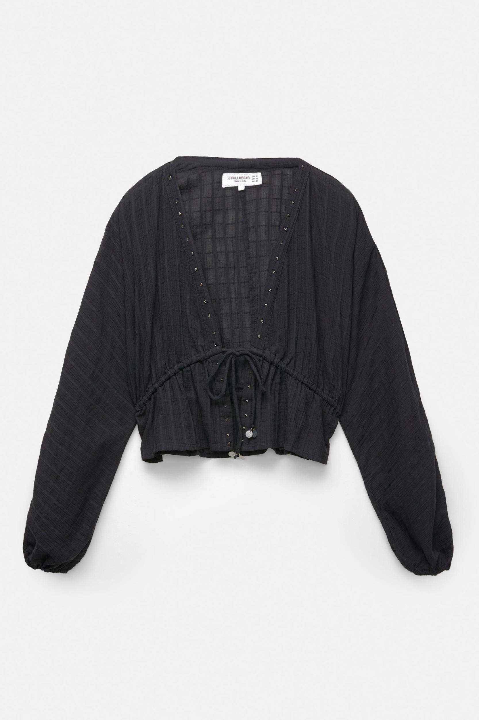 Beaded blouse with bow Product Image