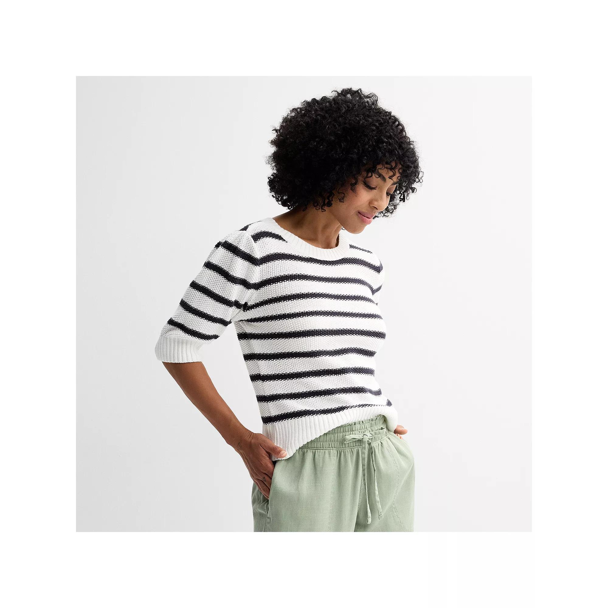 Women's Sonoma Goods For Life® Short Sleeve Sweater, Size: XXL, Neutral Gray Stripe Product Image