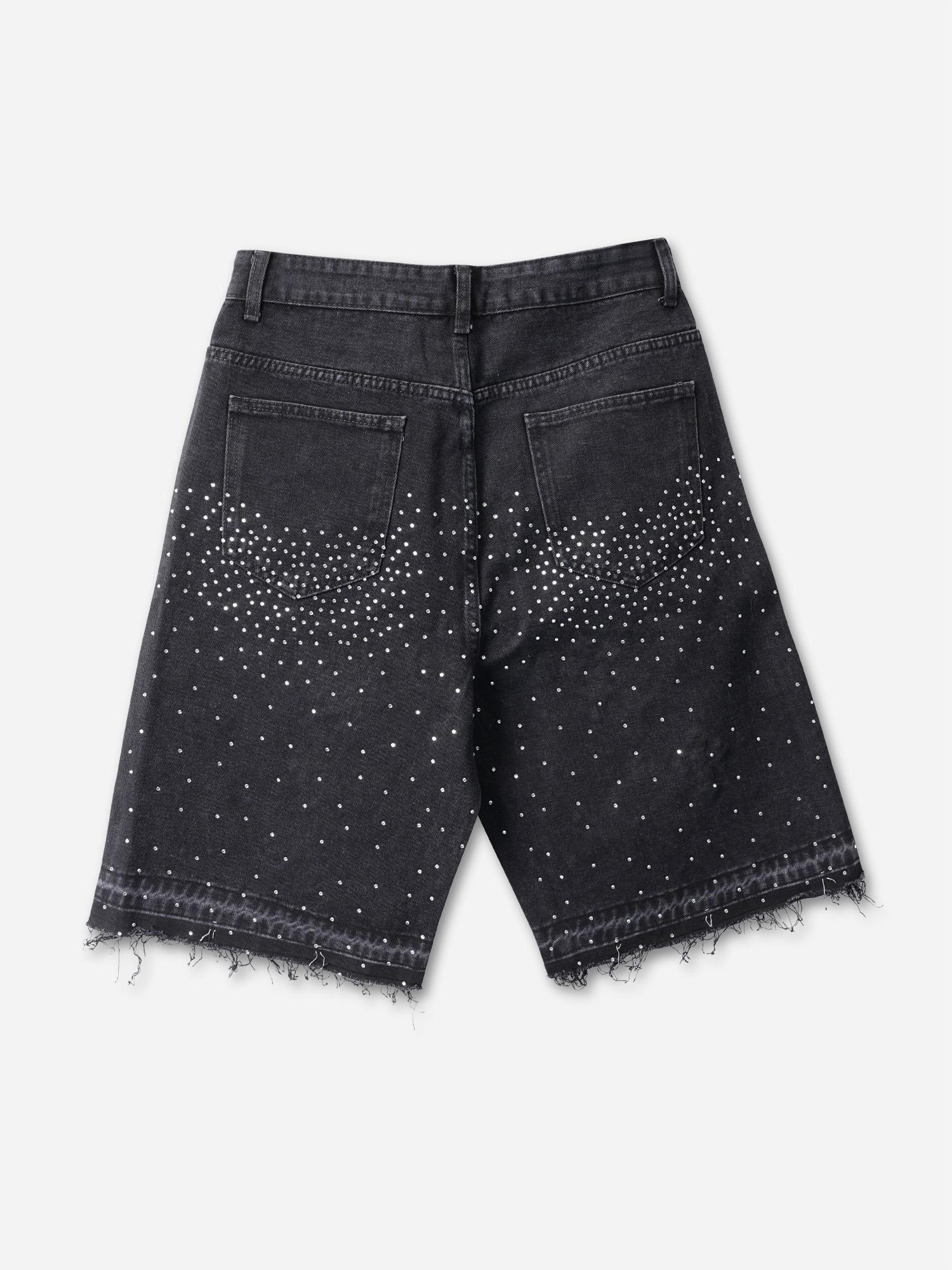 Hiphop Cross Hot Diamond Jorts Denim Shorts Product Image