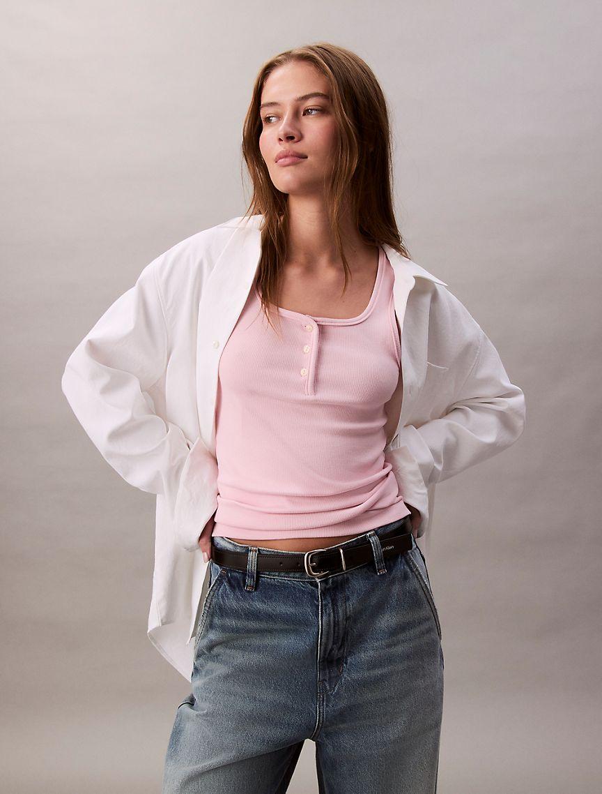 Cotton Contour Rib Henley Tank Top Product Image