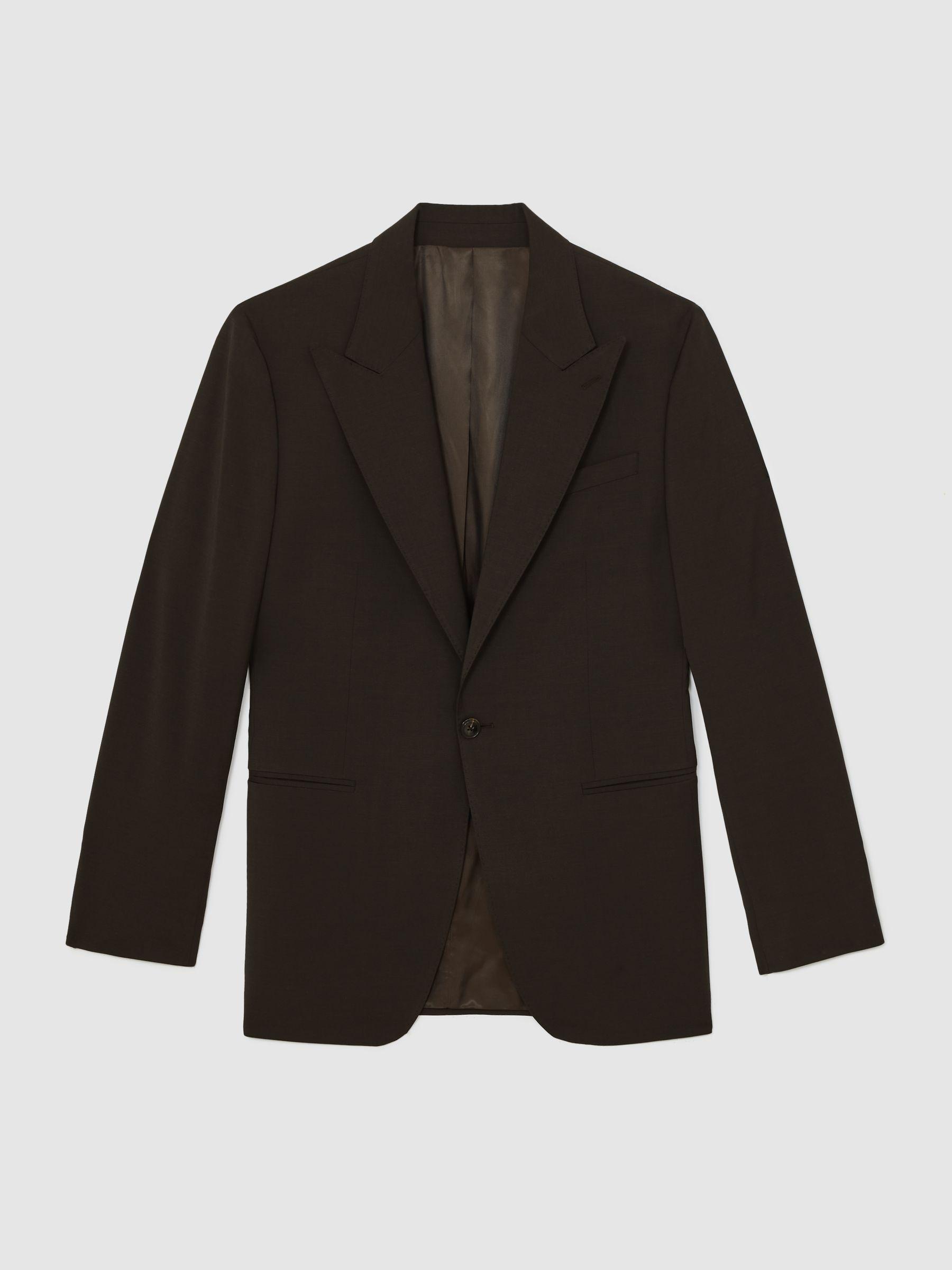Classic-Fit Single-Breasted Suit Blazer Wool-Blend in Chocolate Brown Product Image