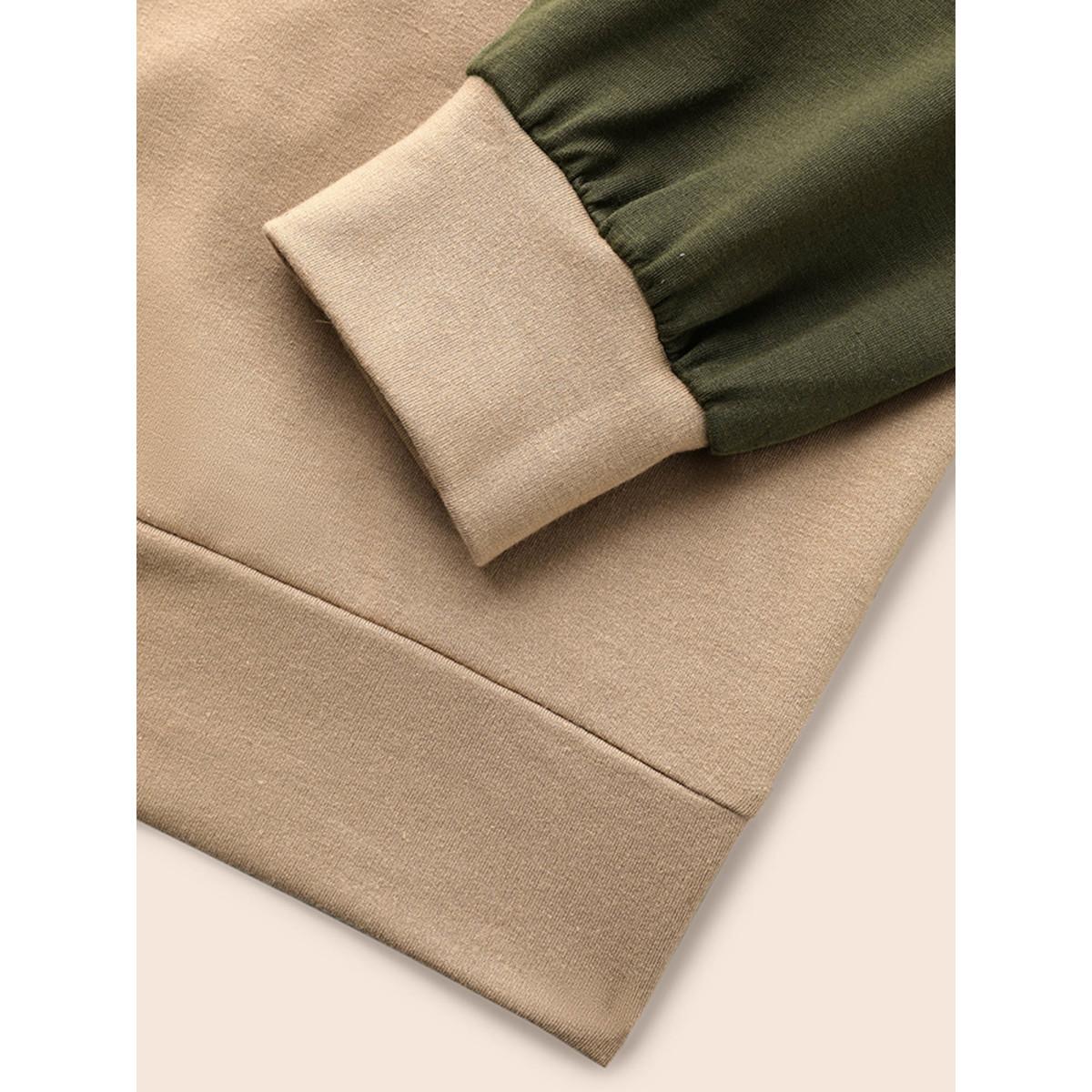 Plus Size Lace Patchwork Contrast Raglan Sleeve Sweatshirt Women Tan Casual Contrast Round Neck Everyday Sweatshirts BloomChic 12/L Product Image