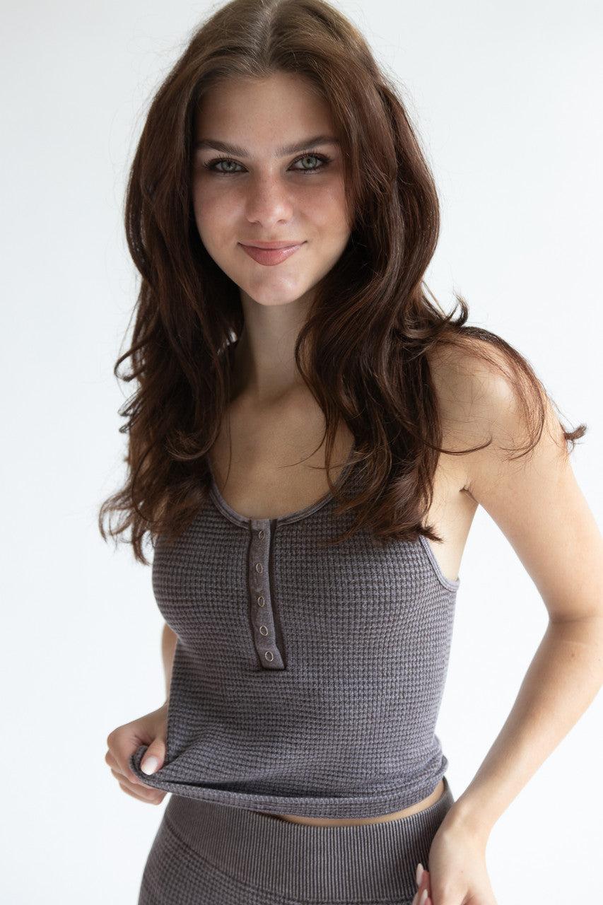 Waffle Knit Seamless Henley Tank Product Image