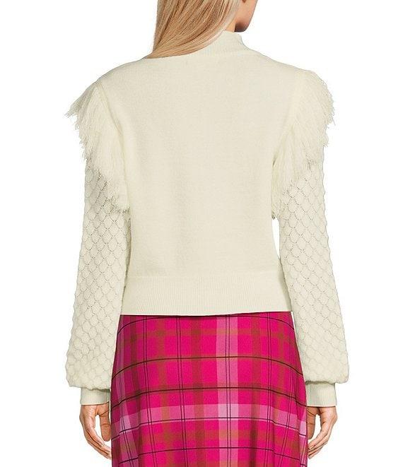 C&V Chelsea & Violet Long Sleeve Fringed Jaquard Sweater Product Image