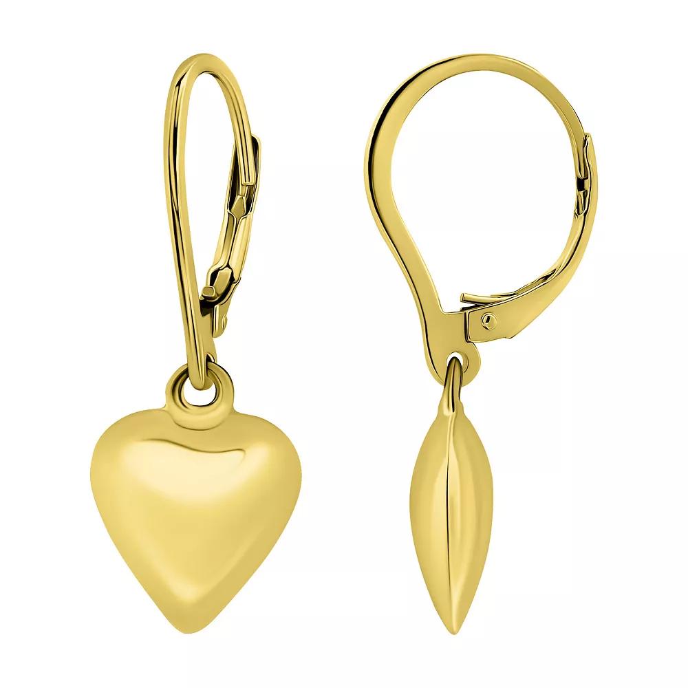 Aleure Precioso Heart Charm Drop Leverback Earrings, Women's, Gold Tone Product Image