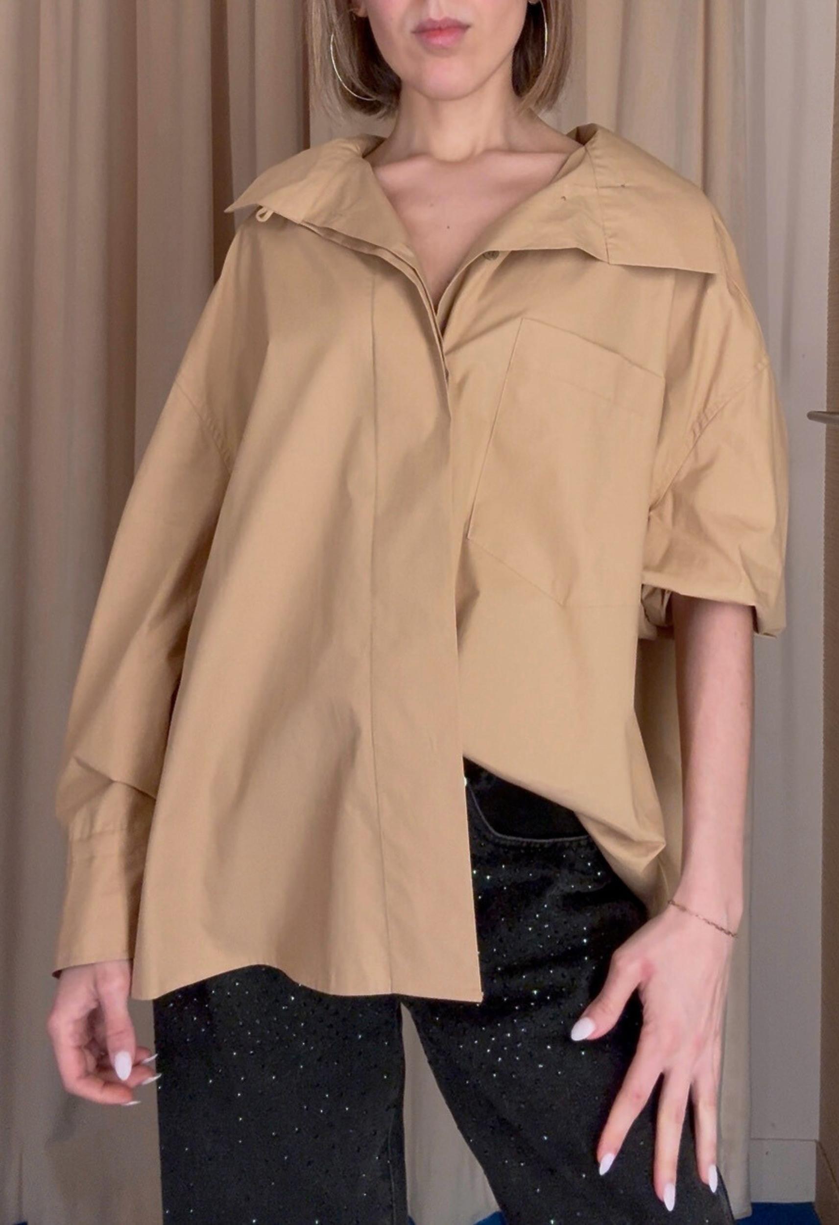 High Collar Button Down in Tan Product Image