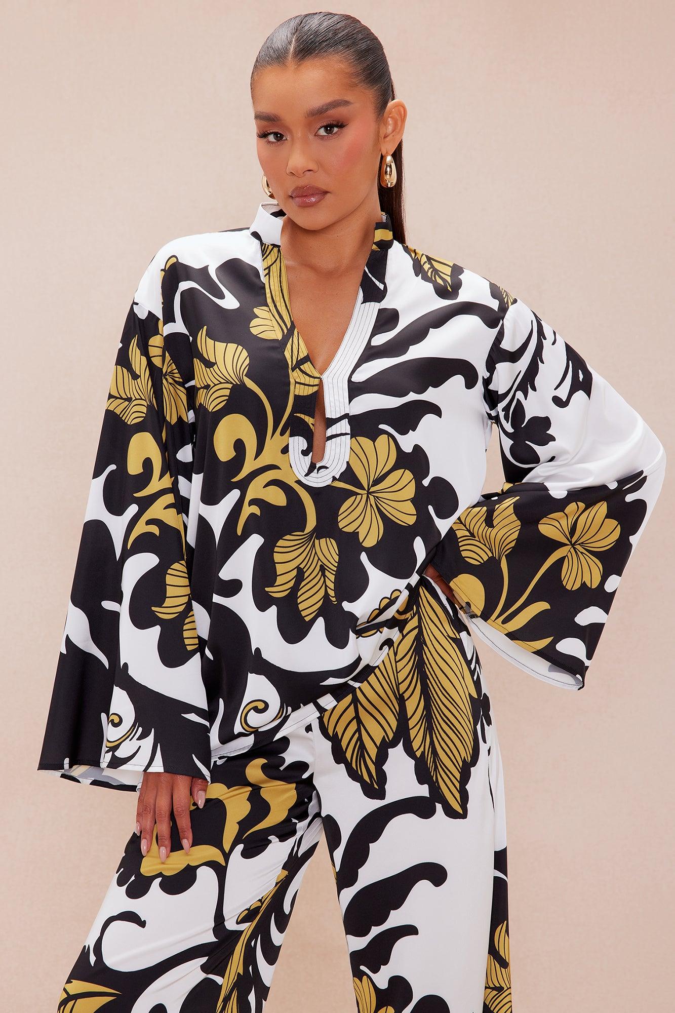 Solana Satin Pant Set - White/combo Product Image