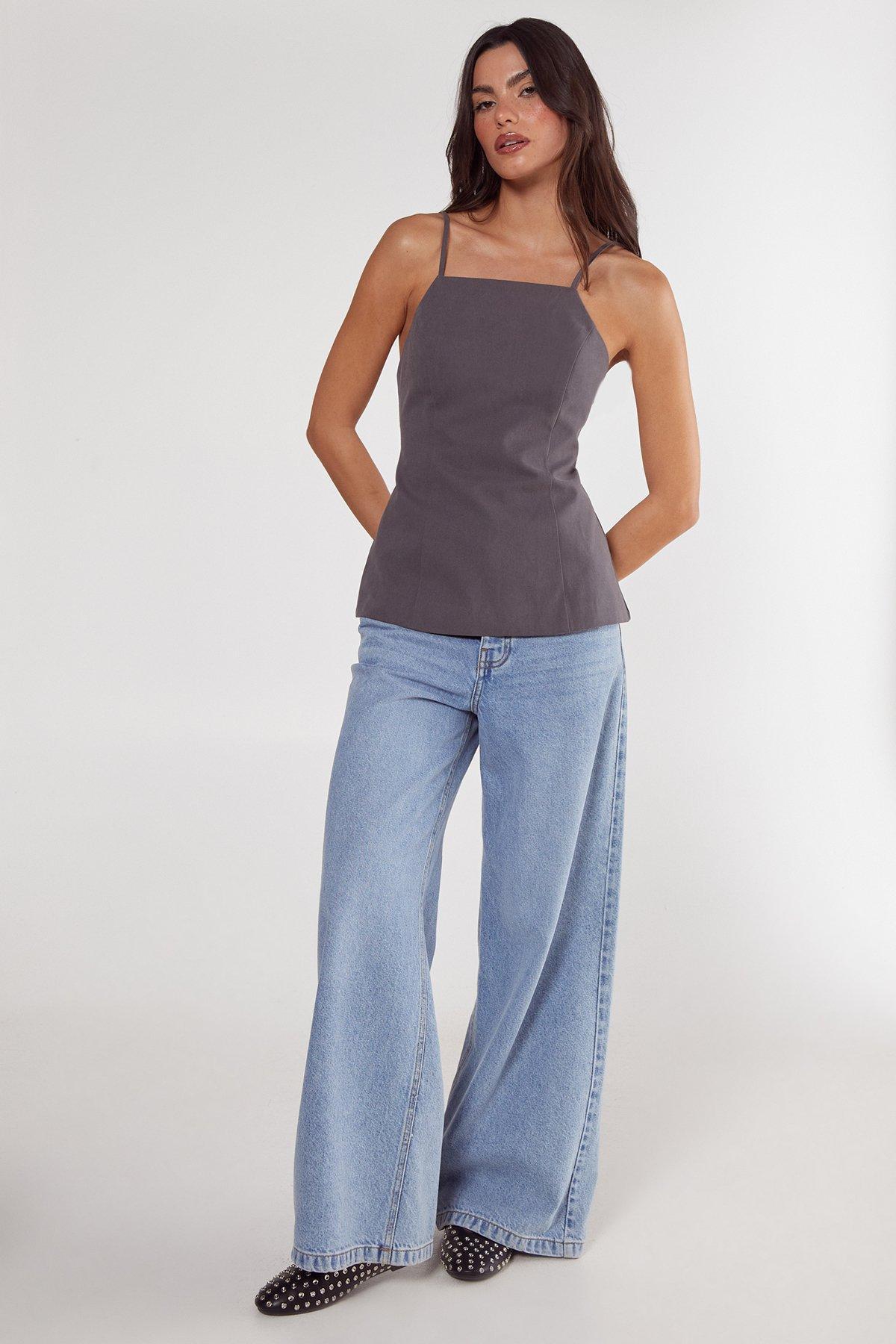 Tailored Cotton Twill Backless Longline Top Product Image