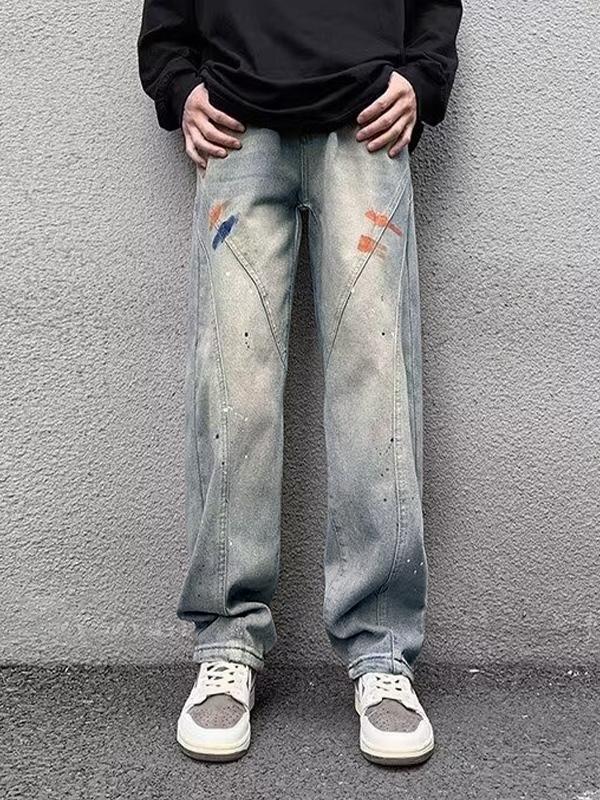 Men's Hip Pop Splash Ink Print Loose Jeans Product Image