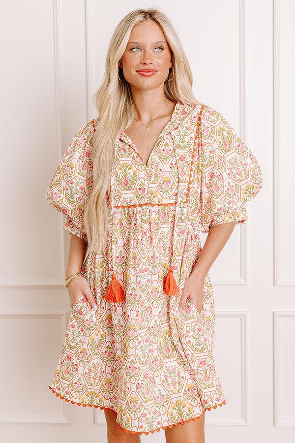 Tea Garden Charm Floral Mini Dress in Orange Product Image