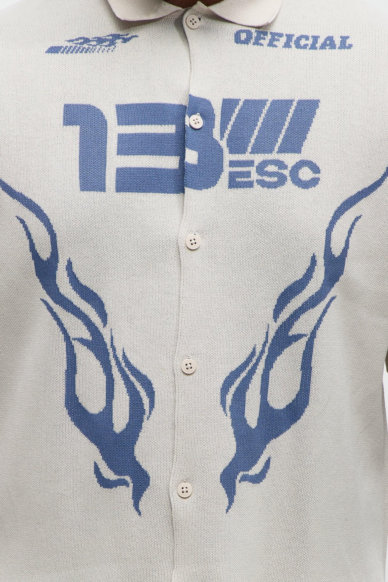 Regular Fit 13 Button Up Sweater Shirt - Cream/combo Male Product Image