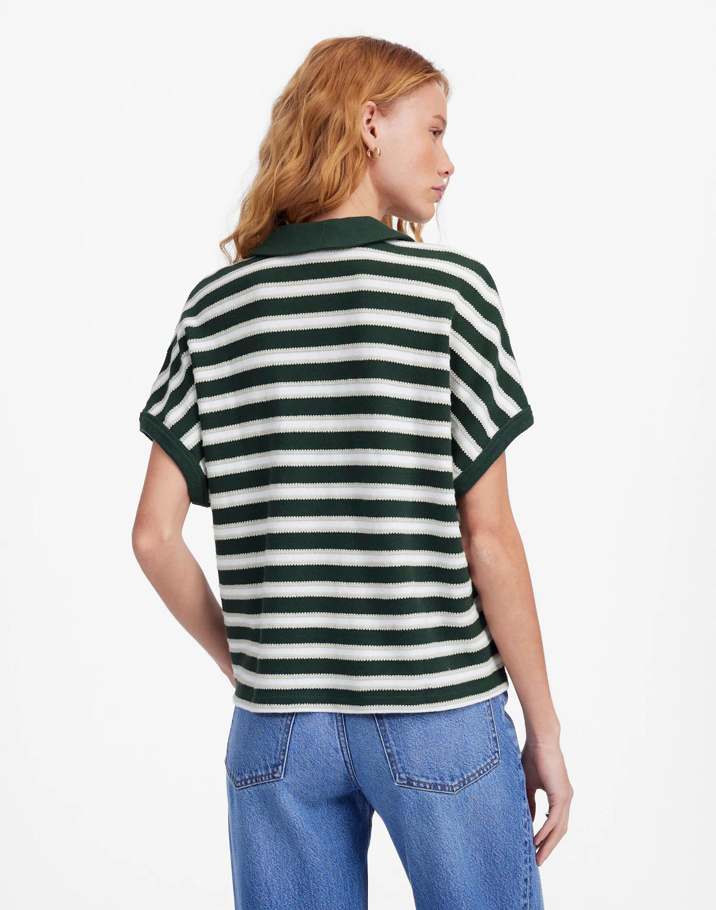 Relaxed V-Neck Polo Shirt in Stripe Product Image