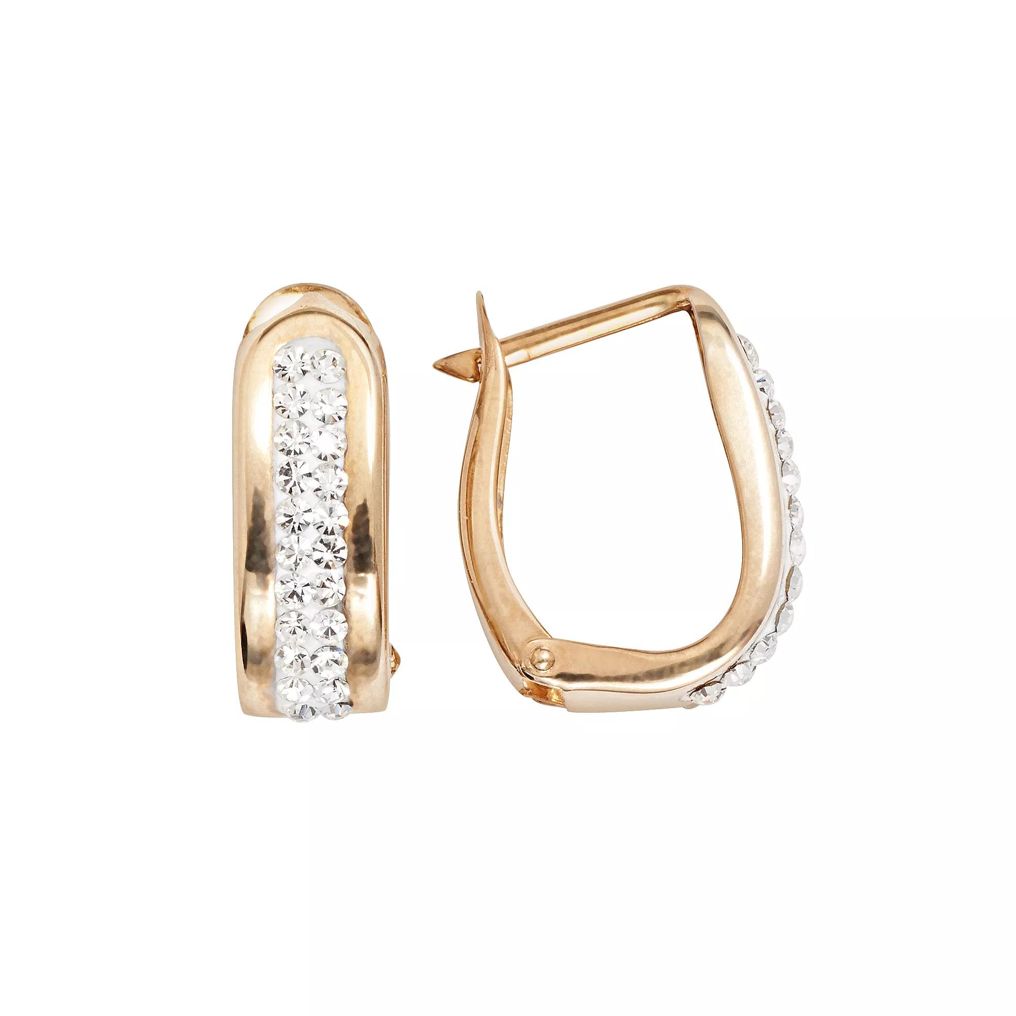 14k Gold-Bonded Sterling Silver Double Row Crystal U-Hoop Earrings, Women's, White Product Image