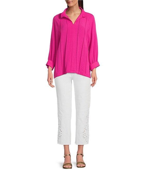 John Mark Wire Collar Split V-Neck 3/4 Sleeve Pintuck Detail Top Product Image