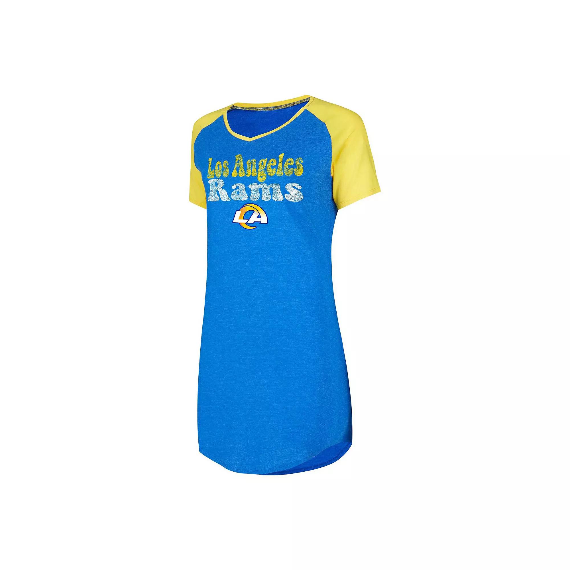 Women's Concepts Sport Royal/Gold Los Angeles Rams Raglan V-Neck Nightshirt, Size: Small, Blue Product Image