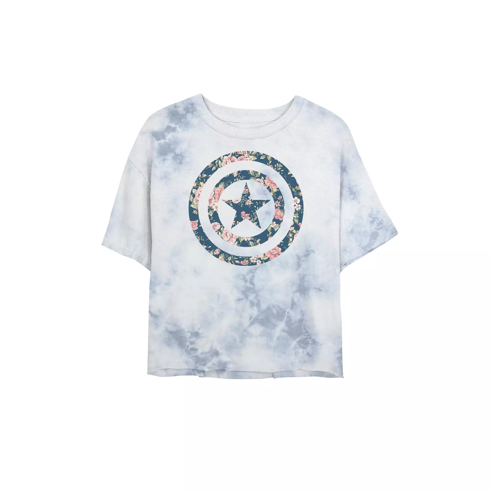 Juniors' Marvel Captain America Floral Print Tee, Women's, Size: XL, White Blue Product Image