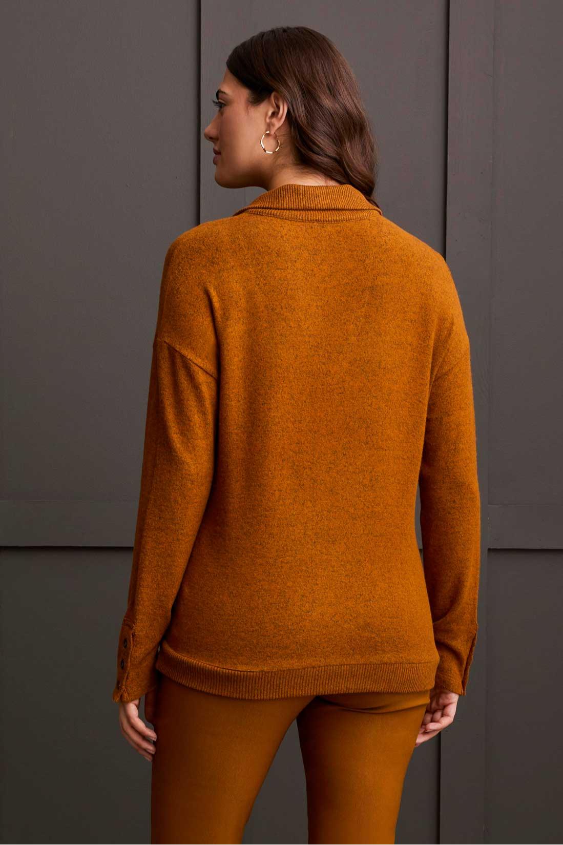 BRUSHED KNIT COLLARED TOP WITH RIB COMBO Product Image