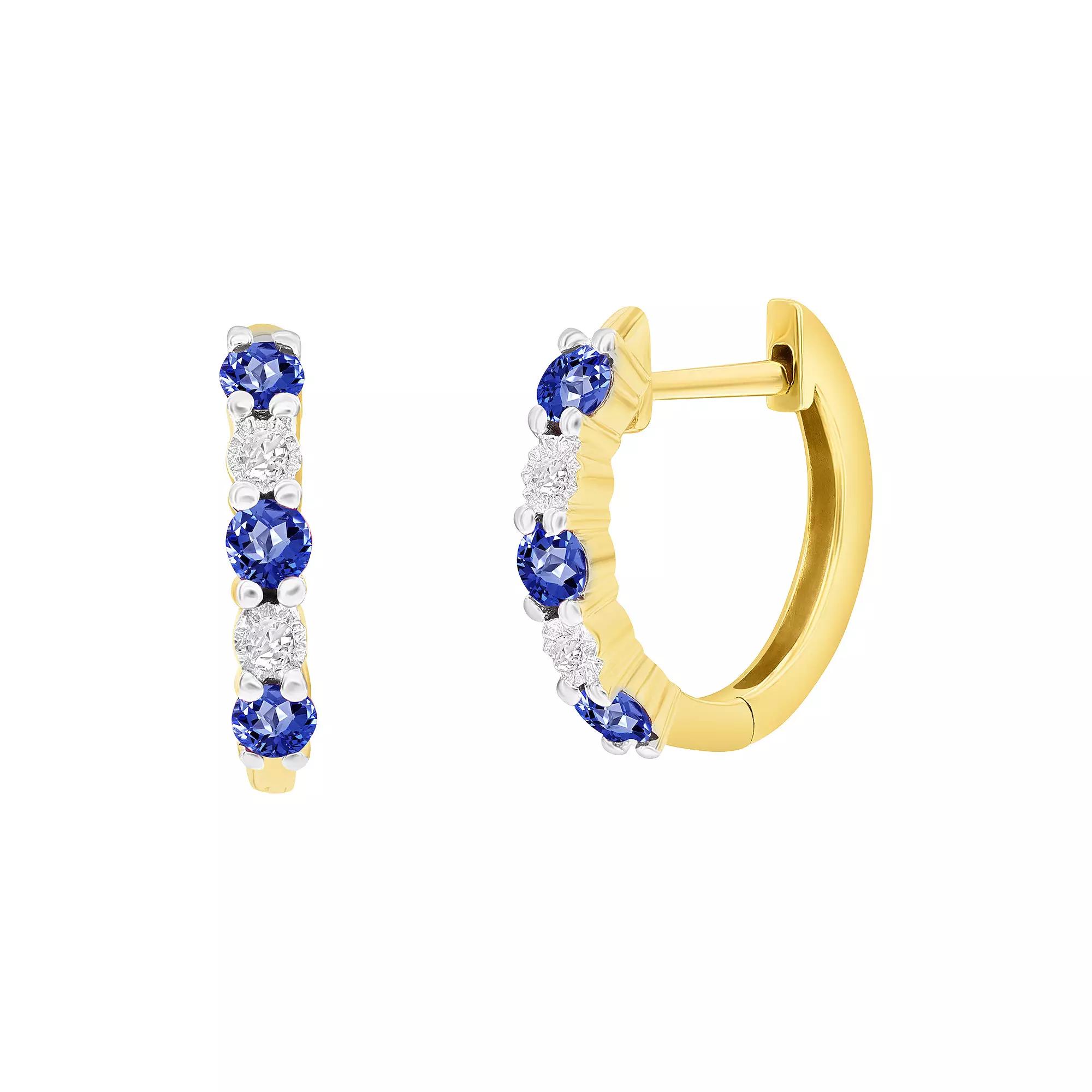 Divine Gold 14k Gold Gemstone & Diamond Accent Earrings, Women's, Blue Product Image
