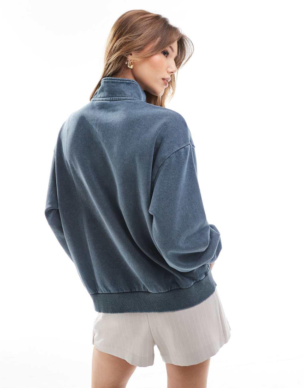 ONLY half zip sweat in washed gray  Product Image