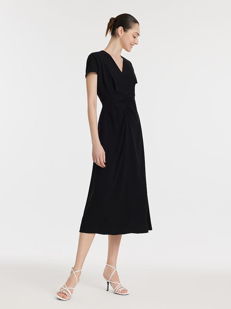 Triacetate V-Neck Ruched Women Midi Dress Product Image