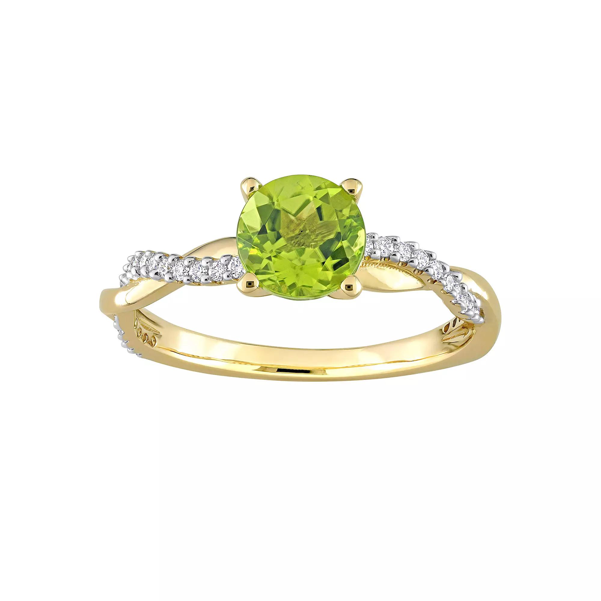 Stella Grace 14k Gold Peridot & 1/6 Carat T.W. Diamond Crossover Engagement Ring, Womens Product Image