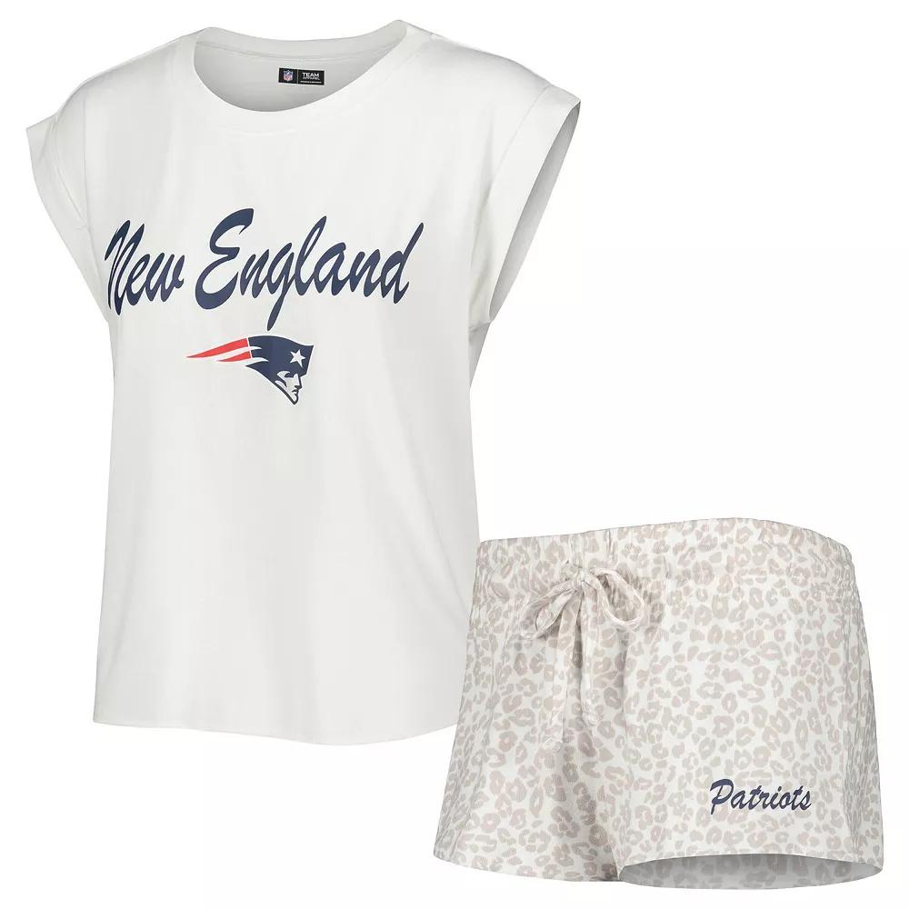 Women's Concepts Sport White/Cream New England Patriots Montana Knit T-Shirt & Shorts Sleep Set, Size: 3XL Product Image