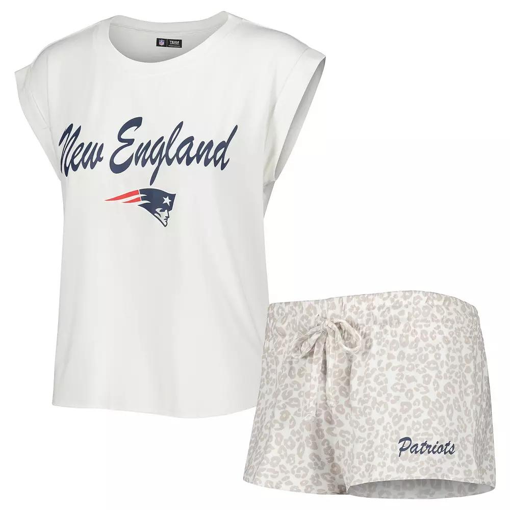 Women's Concepts Sport White/Cream New England Patriots Montana Knit T-Shirt & Shorts Sleep Set, Size: 3XL Product Image