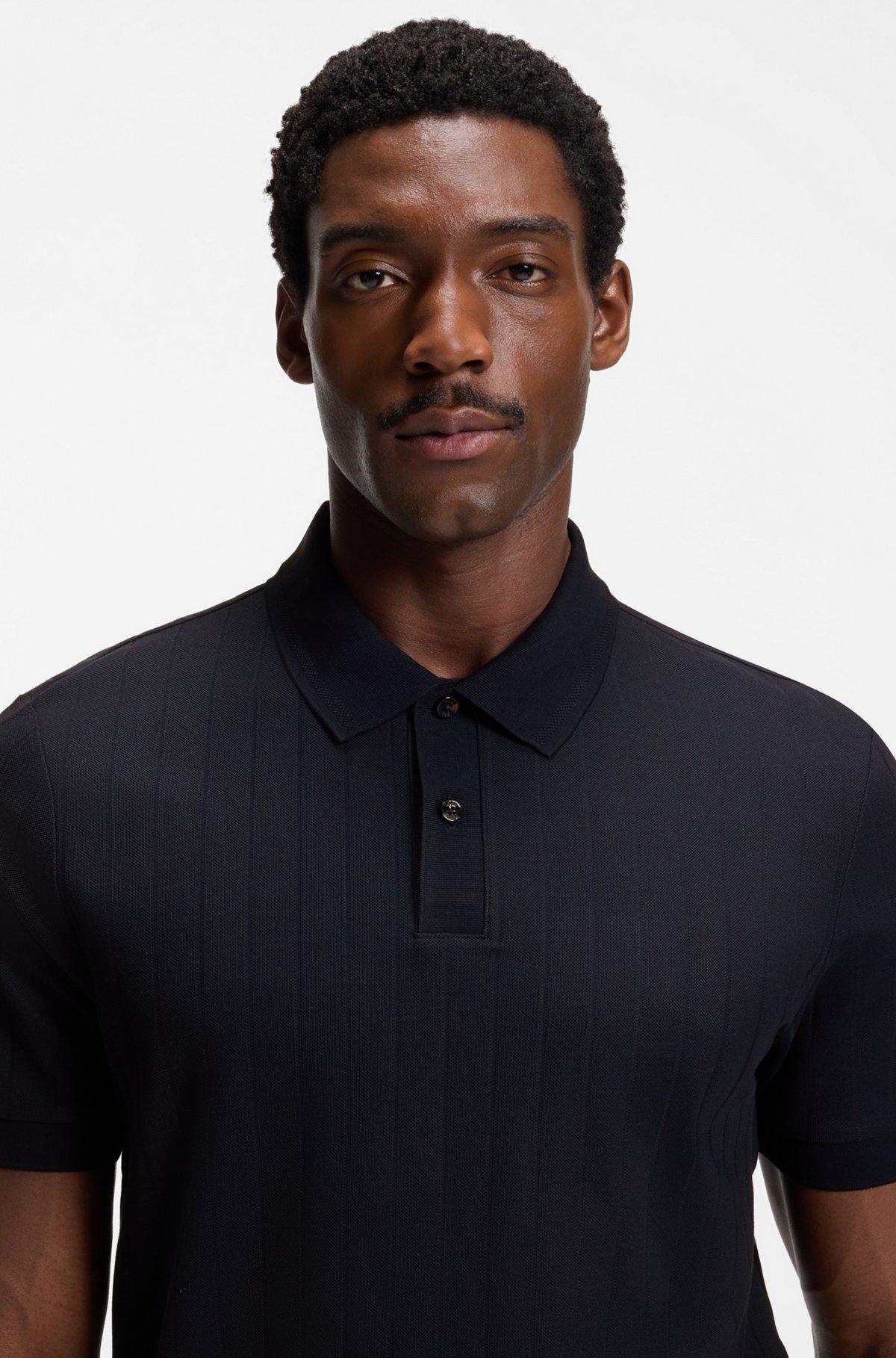 Stripe-collar polo shirt in cotton jacquard Product Image