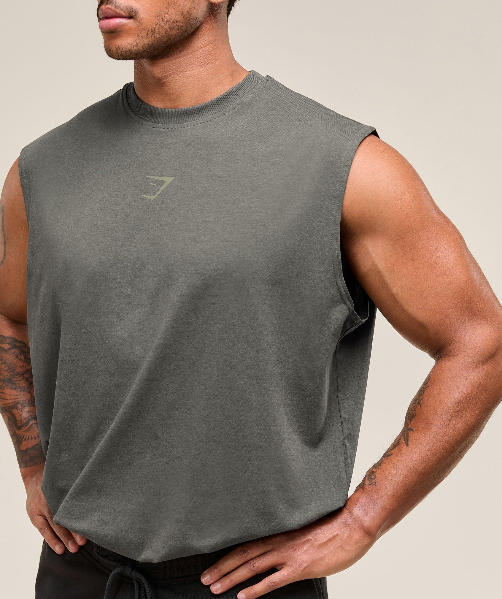 Gymshark Power Cut Off Tank - Strength Green Male Product Image