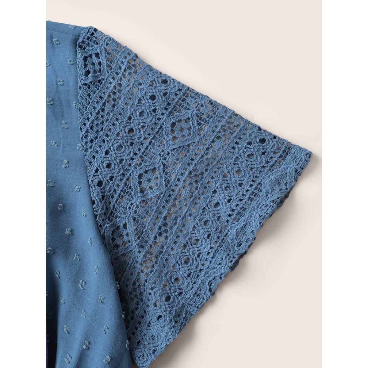 Strappy Elegance Flutter Patchwork Plus Size Dress Women Plain Mint Ruffle Sleeve Short Sleeve V Neck Pocket Belt Dailywear Long Dress BloomChic Product Image