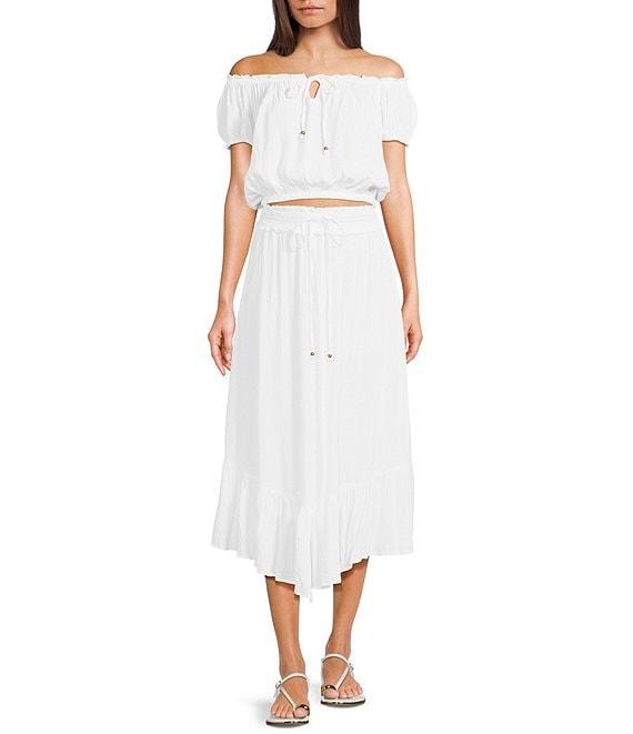 Angie Off-The-Shoulder Cap Sleeve Coordinating Crop Top Product Image