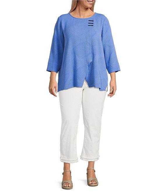 Ali Miles Plus Size Woven Round Neck 3/4 Sleeve Tunic Product Image