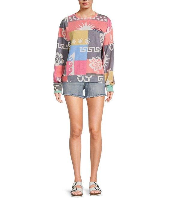 Rip Curl Keepsakes Mixed Media Patchwork Printed Long Sleeve Fleece Sweatshirt Product Image
