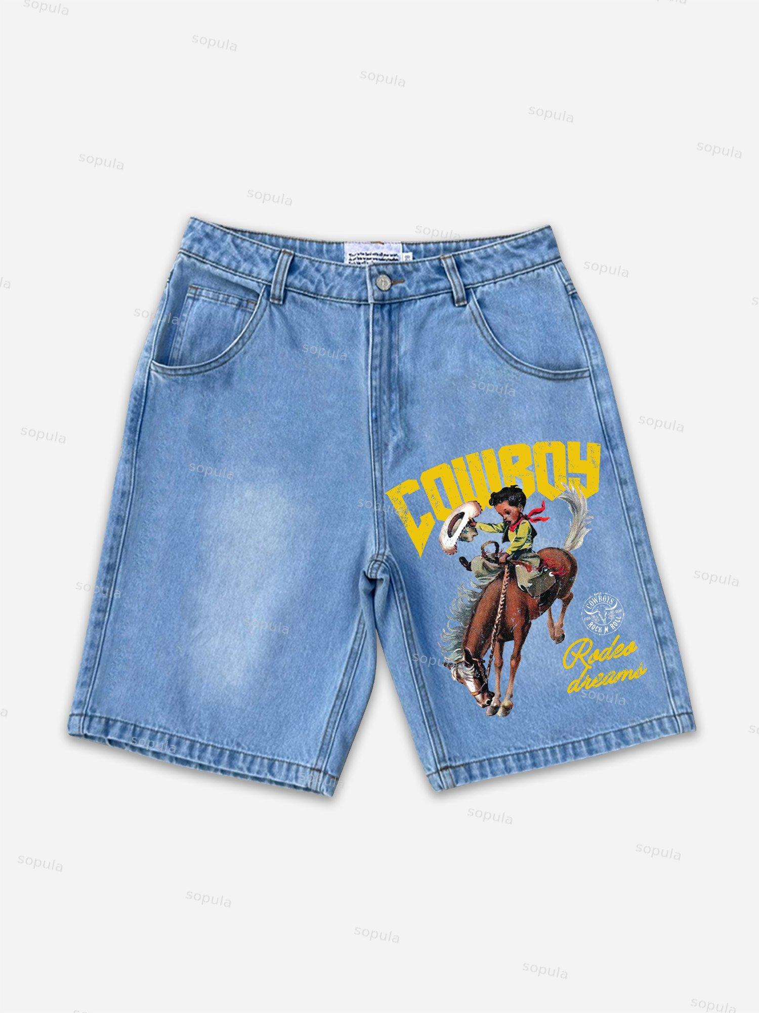 Men's Cowboy Dream Graphic Denim Shorts Product Image