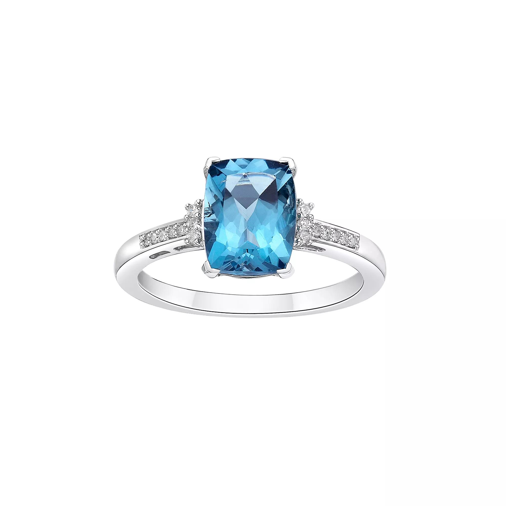 Gemminded 10k White Gold London Blue Topaz & Diamond Accent Ring, Womens 10k Whgold Product Image