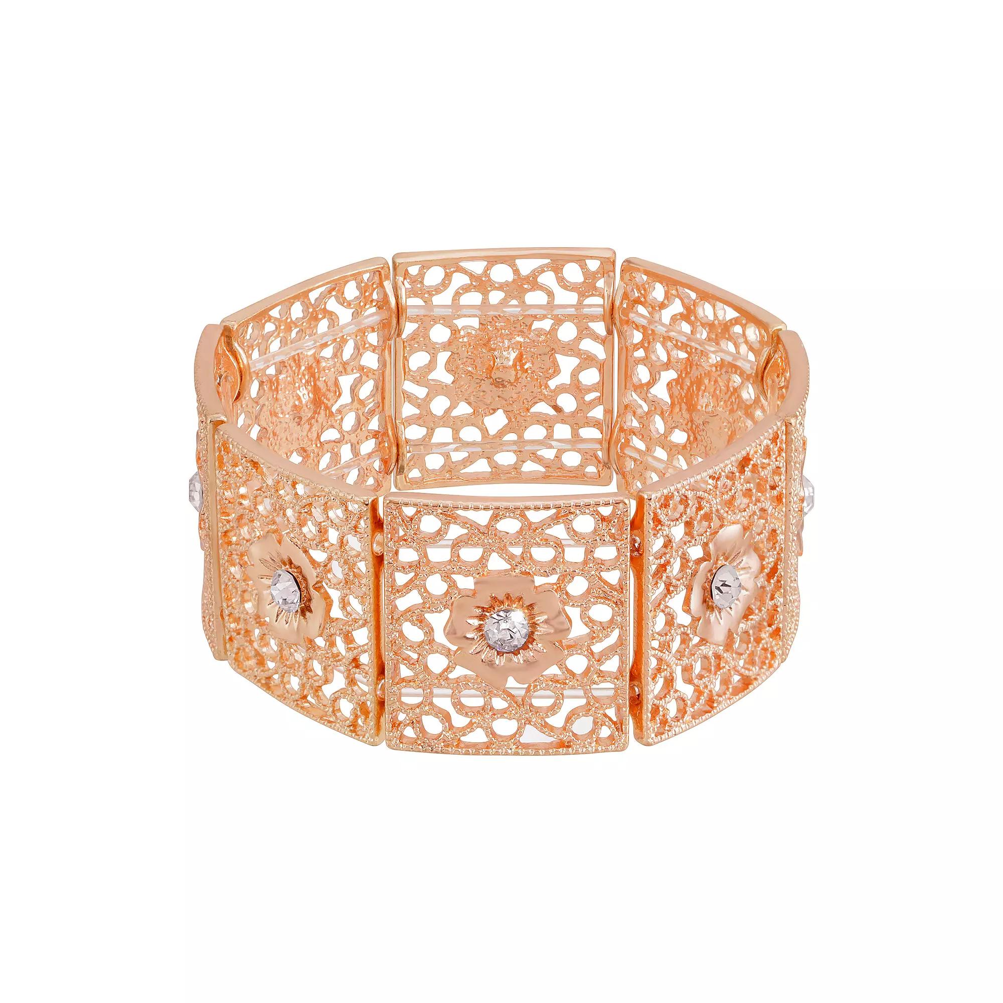 1928 Jet Tone Filigree Stretch Bracelet, Womens, Black Product Image