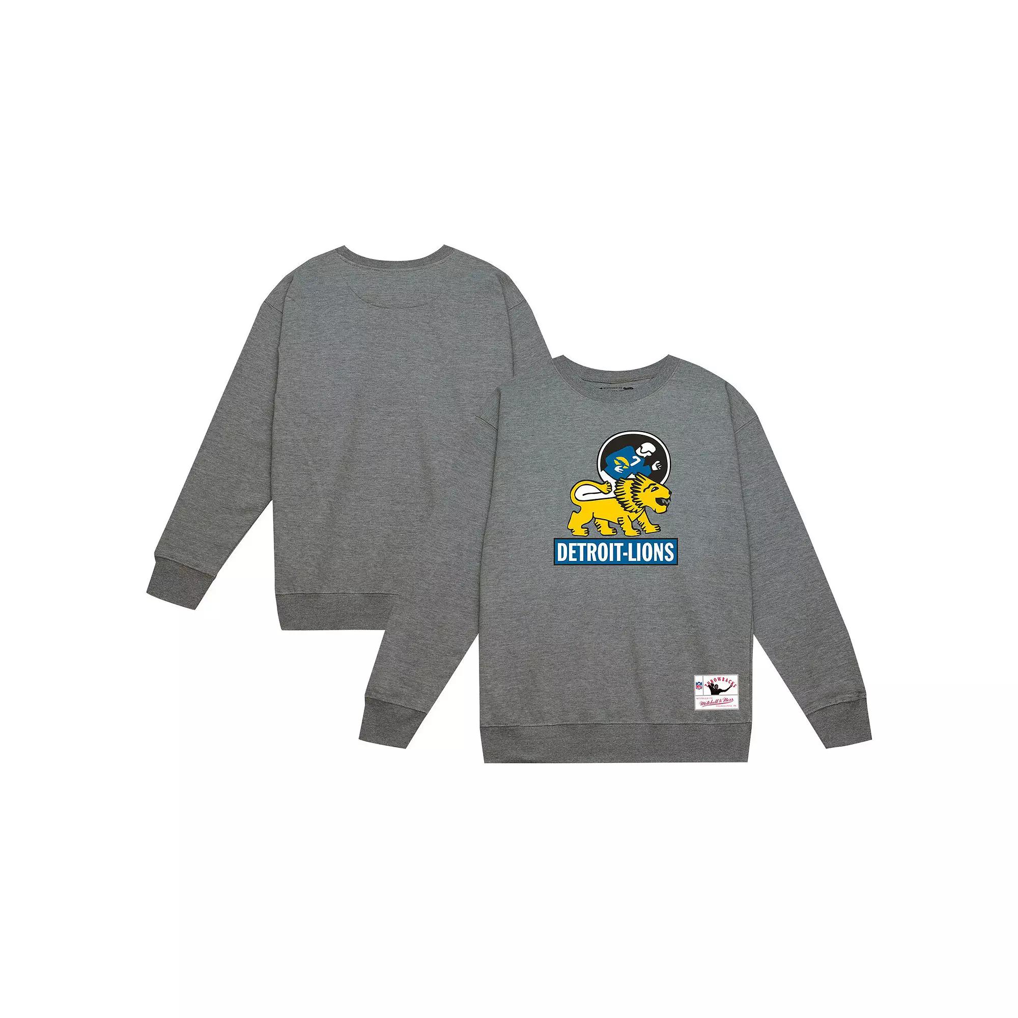 Men's Mitchell & Ness Heather Gray Detroit Lions Basic Fleece Pullover Sweatshirt,  Product Image