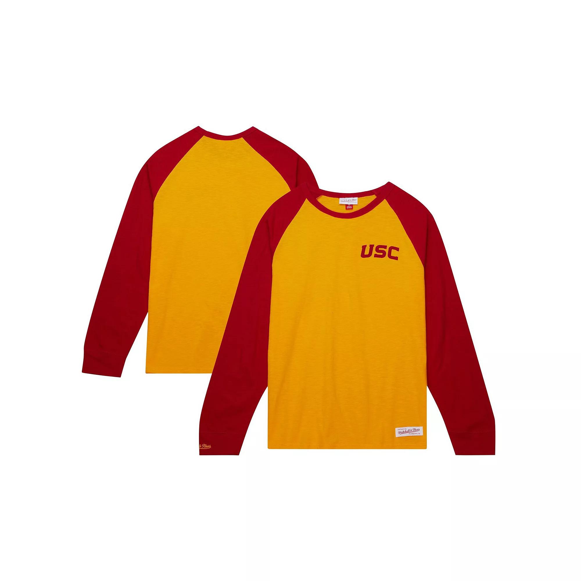 Men's Mitchell & Ness Gold USC Trojans Legendary Slub Raglan Long Sleeve T-Shirt, Size: Medium Product Image