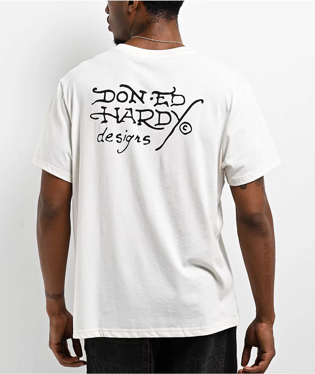 Ed Hardy Panther Roses Ivory T-Shirt Product Image