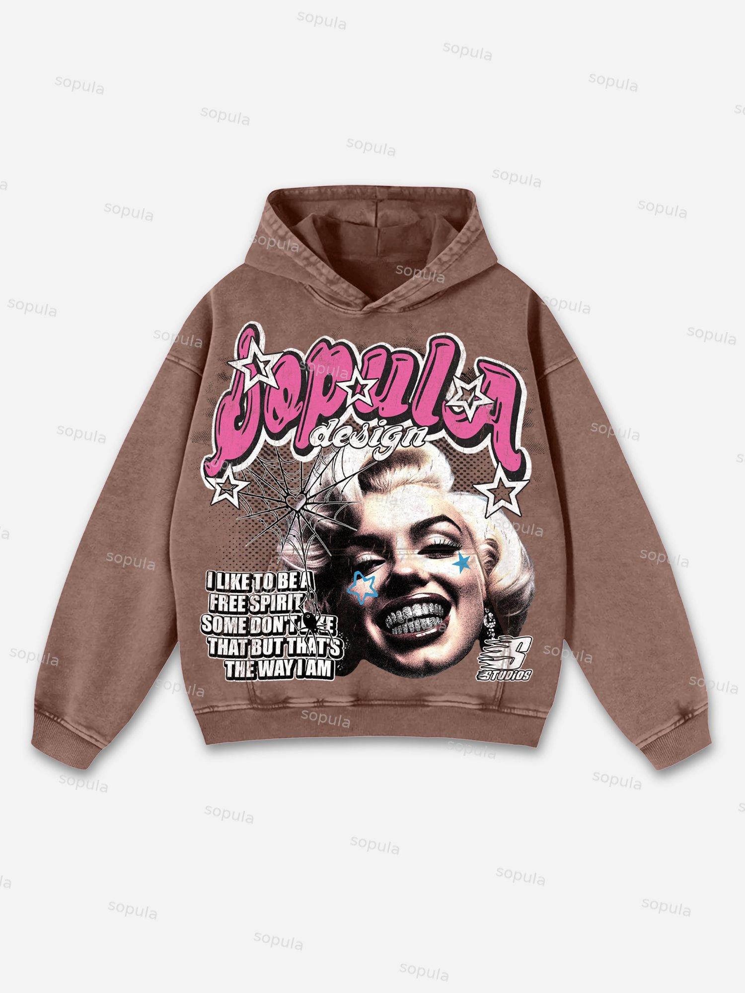 From Street Marilyn Monroe Character Graphic Washed Hoodie Product Image