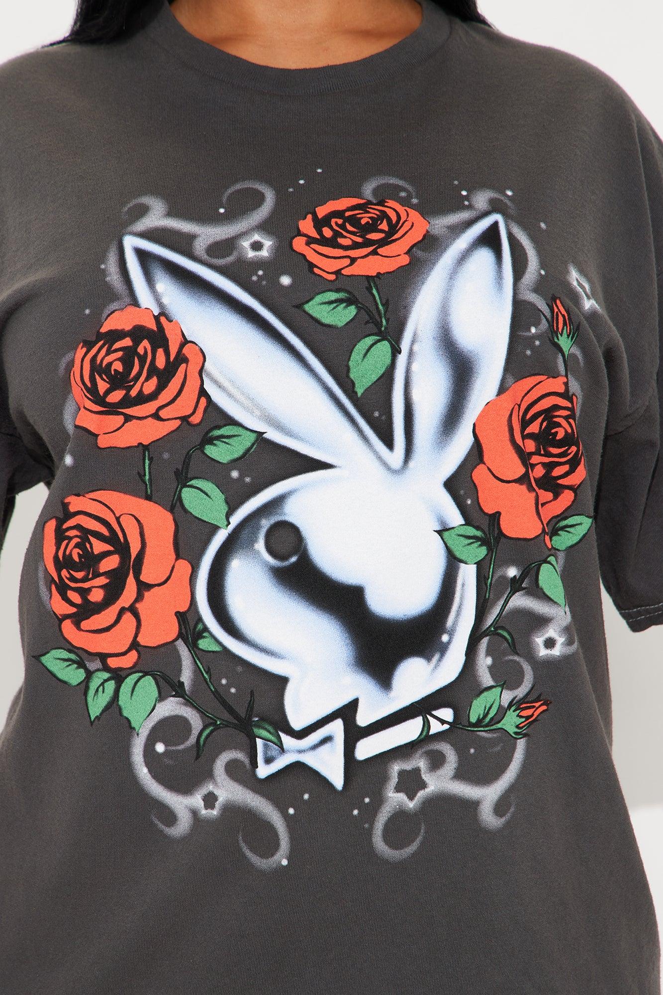 Playboy Roses Washed Oversized Tee - Black Female Product Image