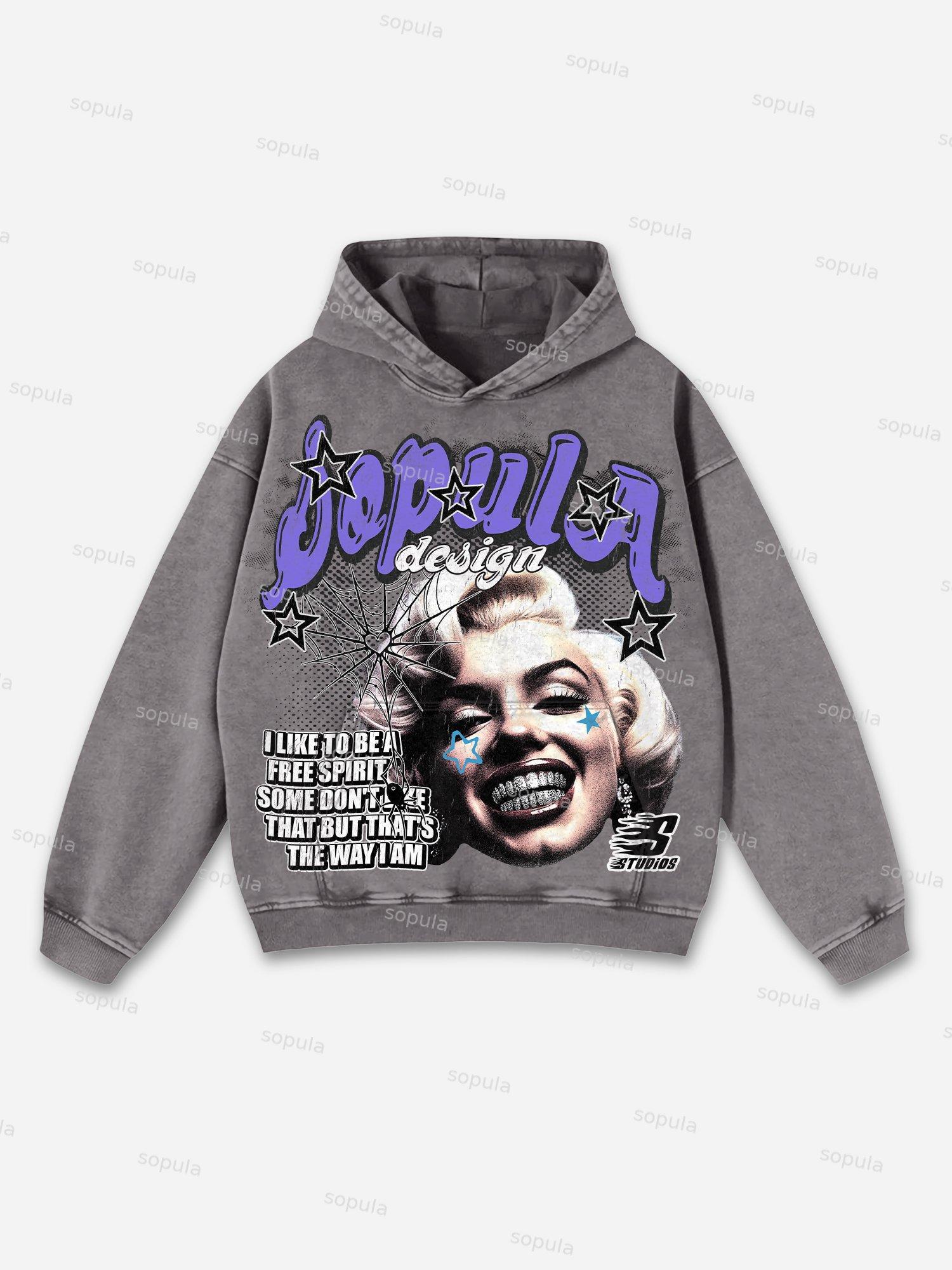 From Street Marilyn Monroe Character Graphic Washed Hoodie Product Image