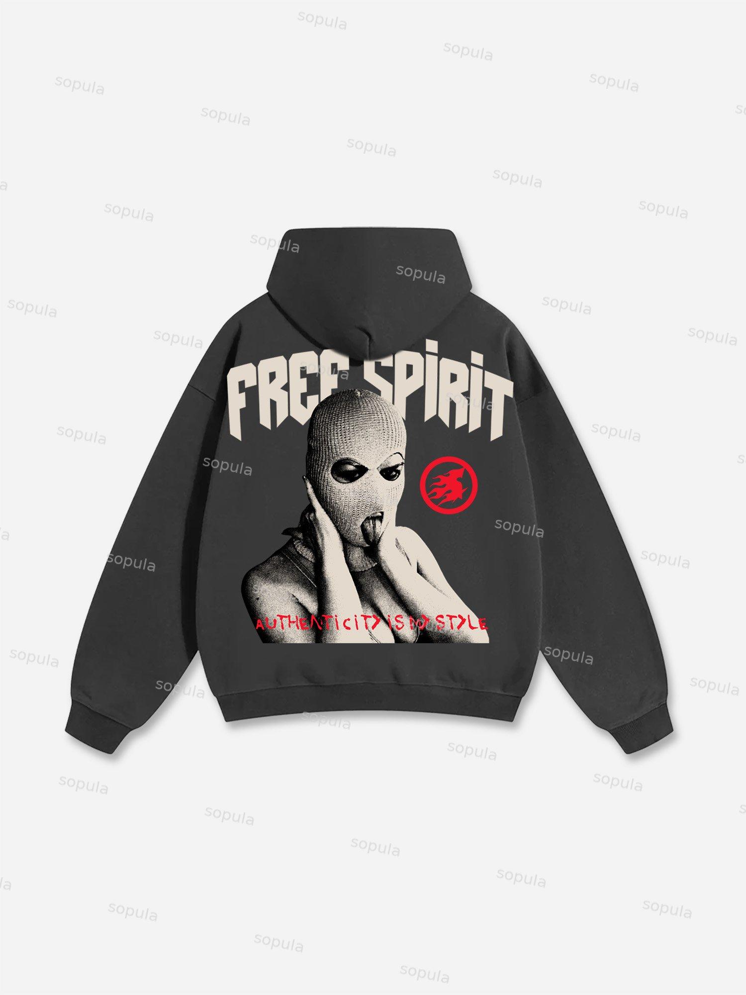 Free Spirit Mask Lips Graphic Cotton Hoodie Product Image