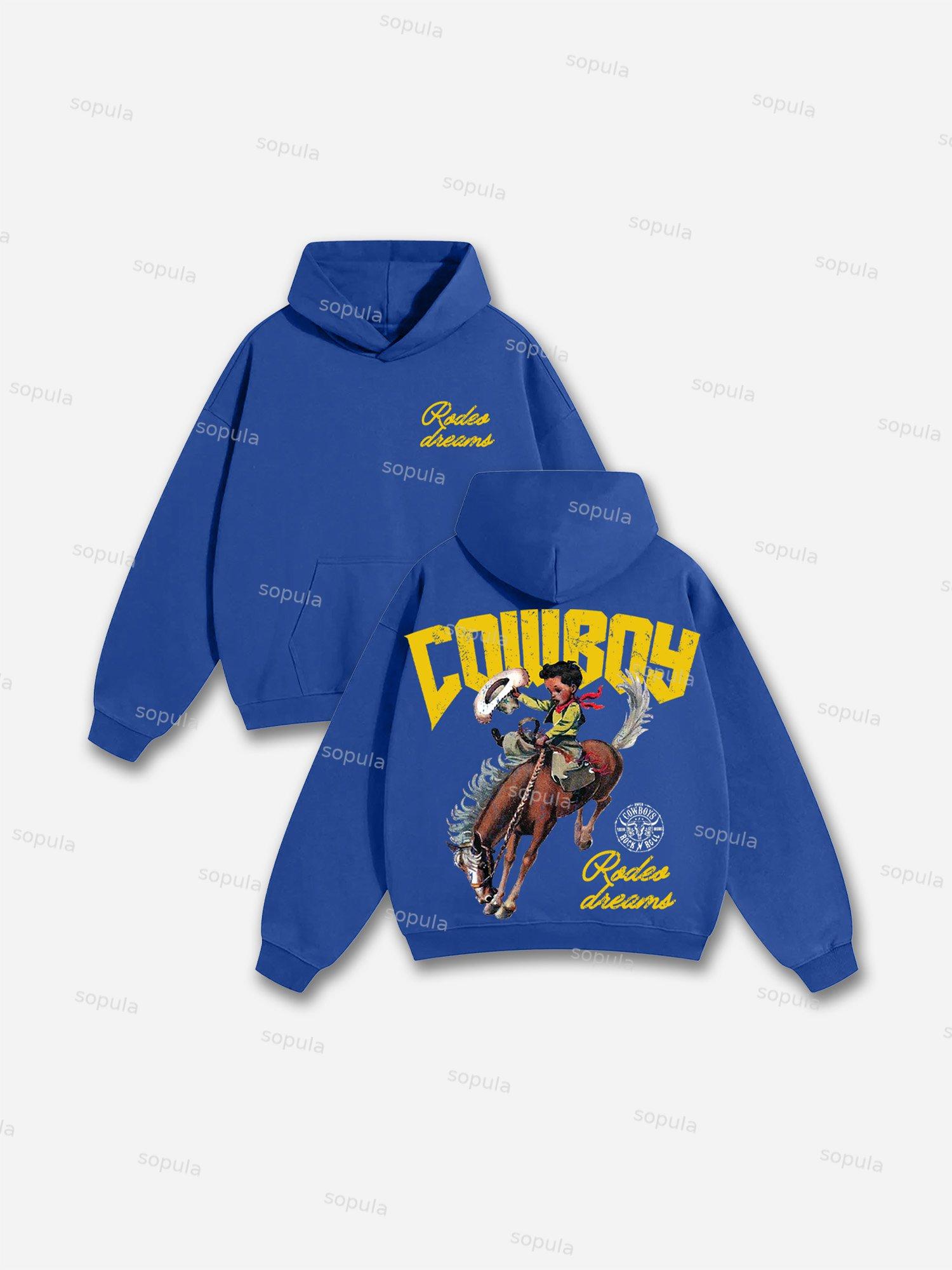 Cowboy Rodeo Dreams Print Cotton Hoodie Product Image