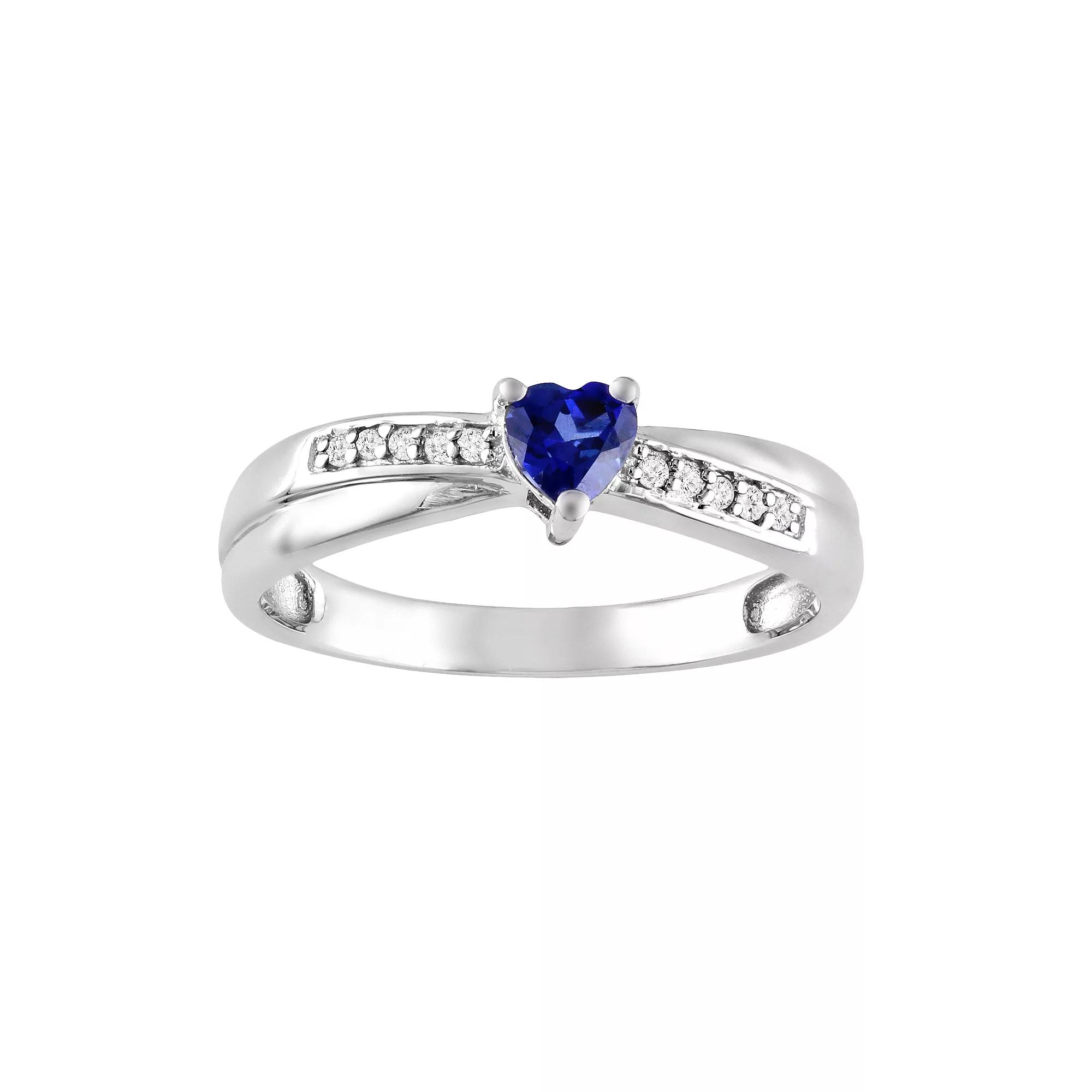 Stella Grace Sterling Silver Lab-Created Sapphire and Diamond Accent Crisscross Heart Ring, Women's, Size: 8, Blue Product Image
