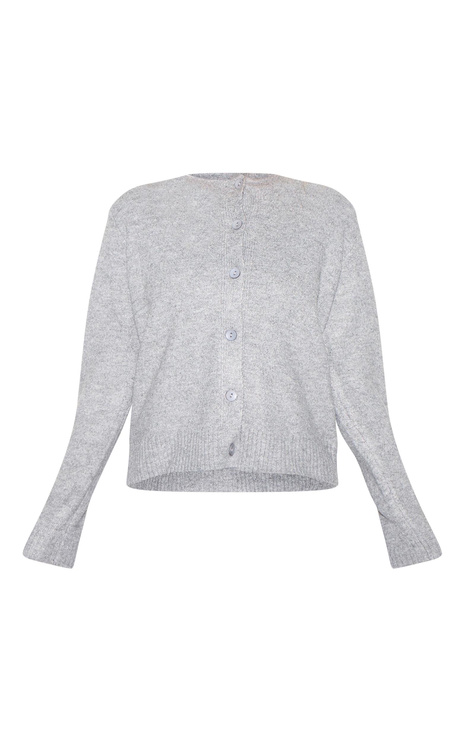 Ash Grey Melange Soft Knit Basic Button Up Cardigan Product Image