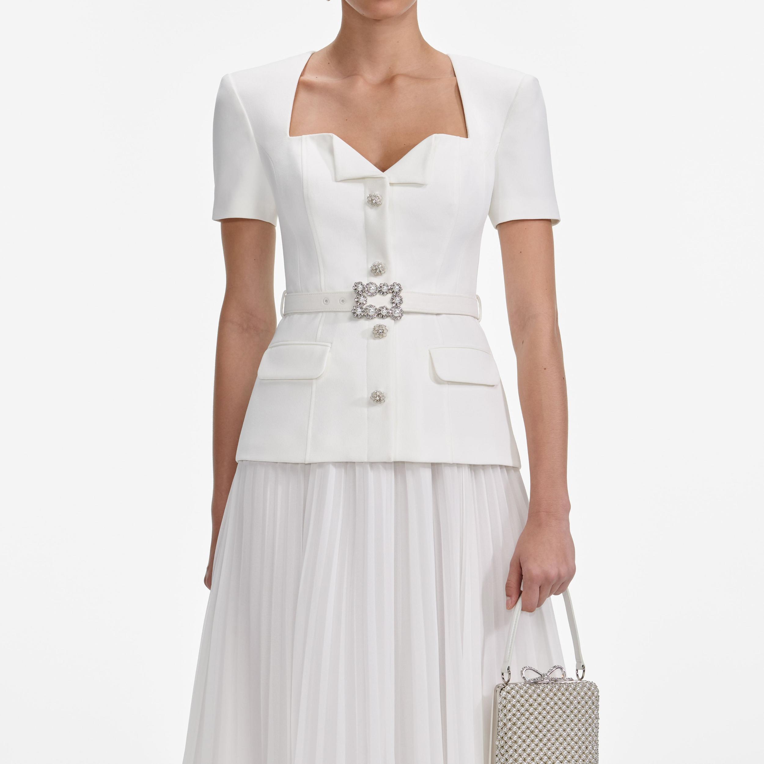 White Crepe Chiffon Midi Dress Product Image